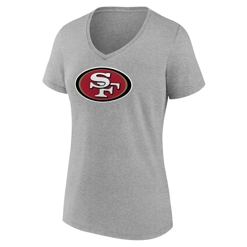 San Francisco 49ers Women's Primary Team Logo V-Neck T-Shirt Heather Gray | NFL