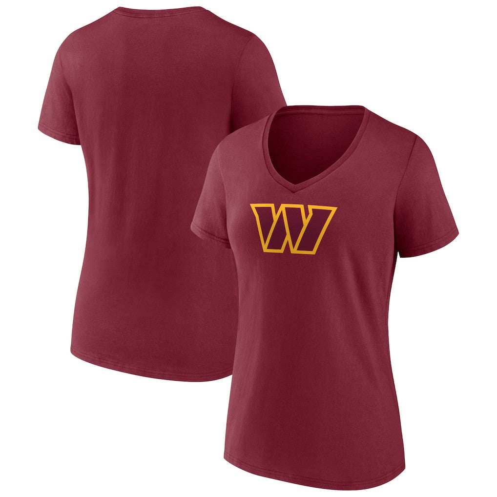 Washington Commanders Women's Primary Team Logo V-Neck T-Shirt Burgundy | NFL