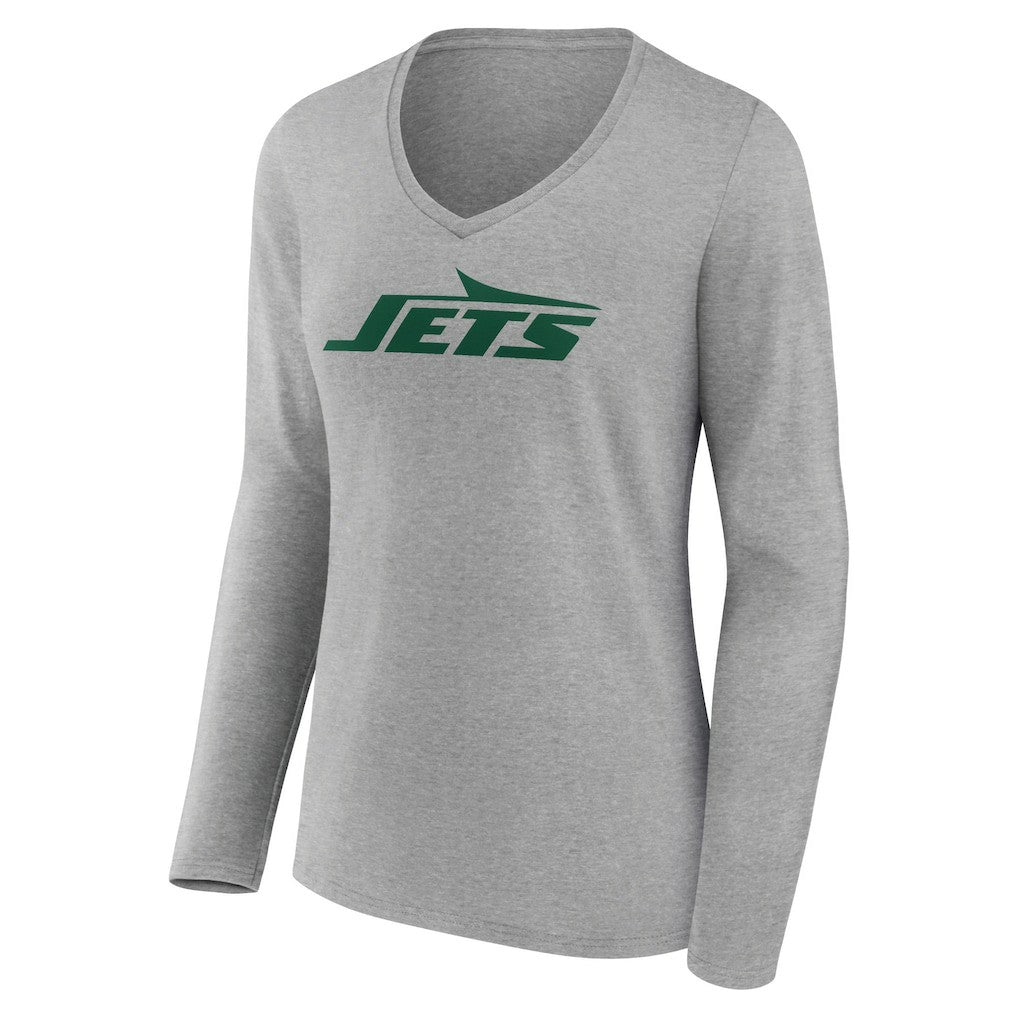 New York Jets Women's Primary Logo Long Sleeve V-Neck T-Shirt Gray | NFL