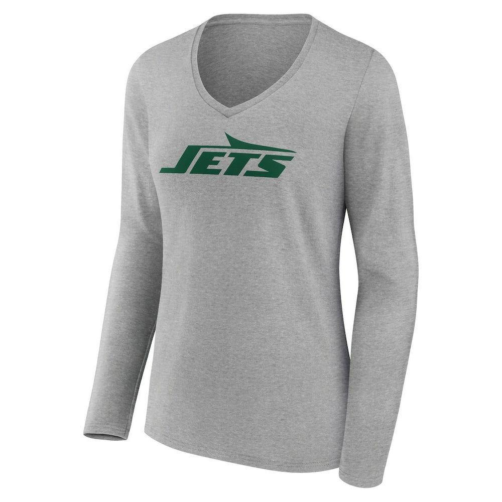 New York Jets Women's Primary Logo Long Sleeve V-Neck T-Shirt Gray | NFL