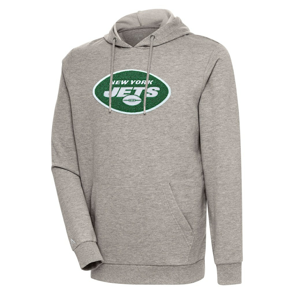 New York Jets Antigua Action Chenille Pullover Hoodie Oatmeal | NFL