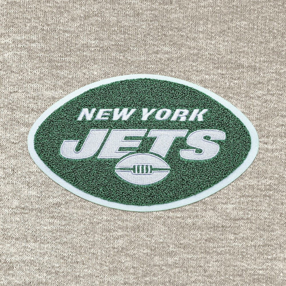 New York Jets Antigua Action Chenille Pullover Hoodie Oatmeal | NFL