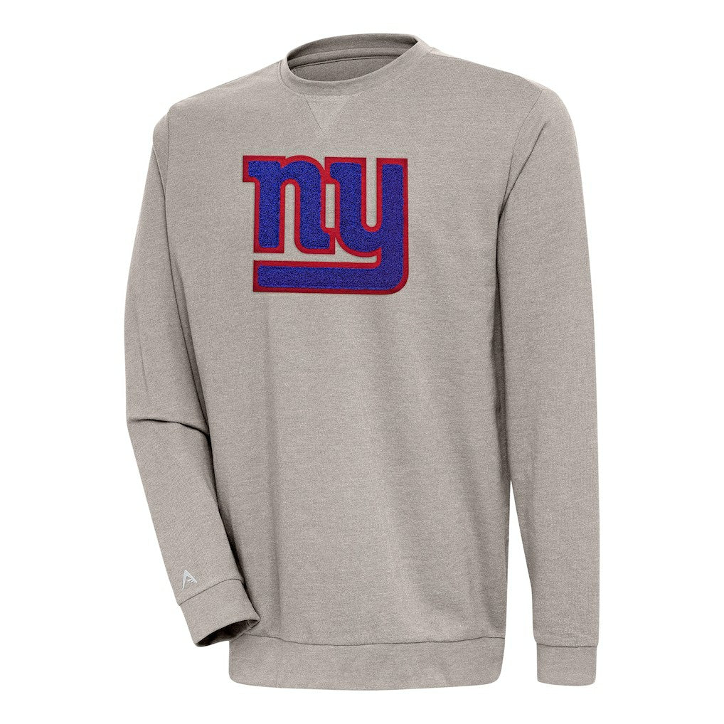 New York Giants Antigua Reward Chenille Pullover Crewneck Sweatshirt Oatmeal | NFL