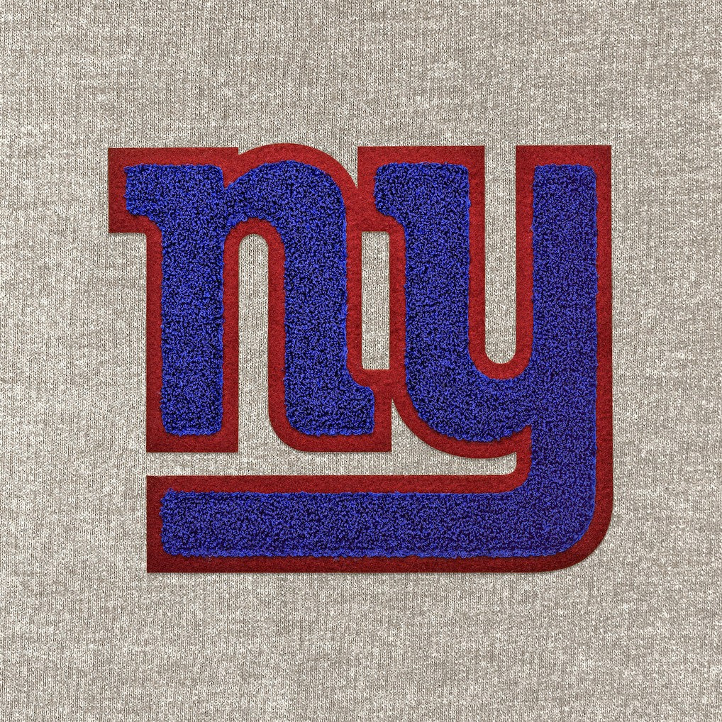 New York Giants Antigua Reward Chenille Pullover Crewneck Sweatshirt Oatmeal | NFL