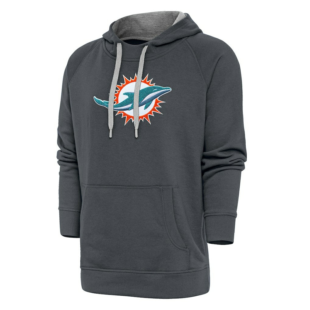Miami Dolphins Antigua Victory Chenille Pullover Hoodie Charcoal | NFL