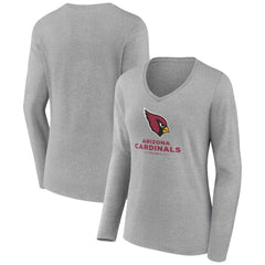 Arizona Cardinals Women's Logo Team Lockup Long Sleeve V-Neck T-Shirt Heather Gray | NFL