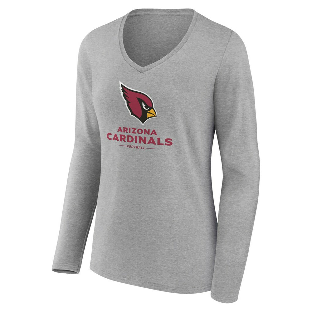 Arizona Cardinals Women's Logo Team Lockup Long Sleeve V-Neck T-Shirt Heather Gray | NFL
