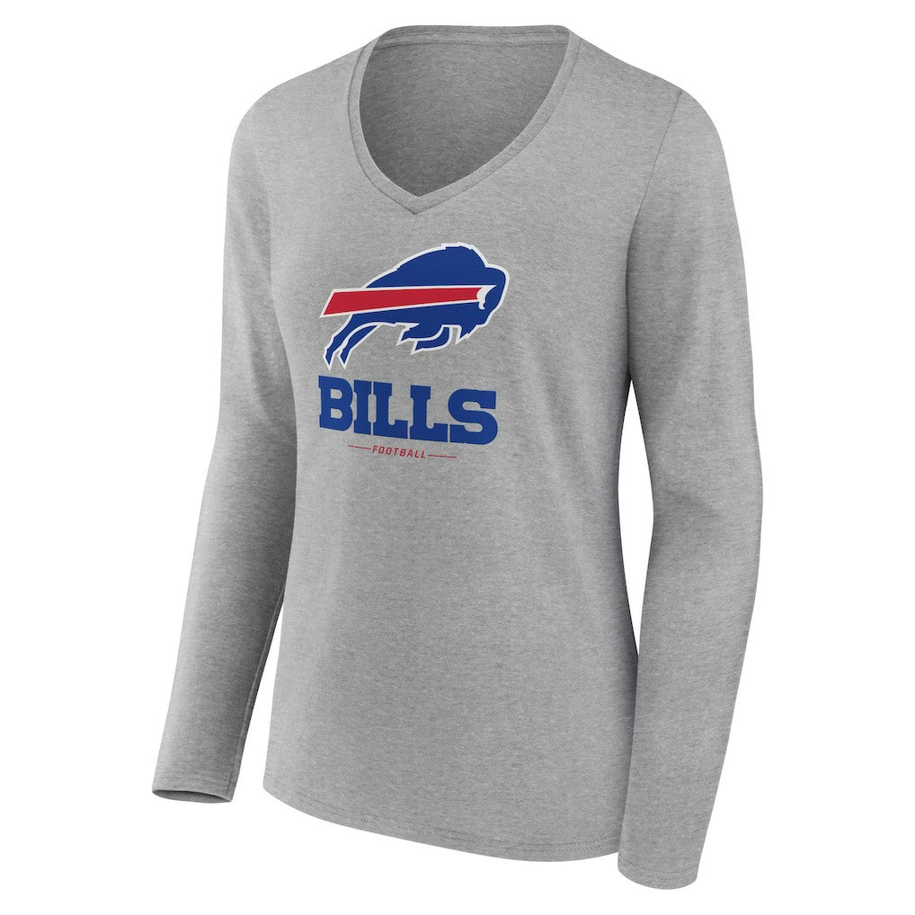 Buffalo Bills Women's Logo Team Lockup Long Sleeve V-Neck T-Shirt Heather Gray | NFL