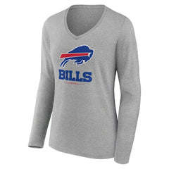 Buffalo Bills Women's Logo Team Lockup Long Sleeve V-Neck T-Shirt Heather Gray | NFL
