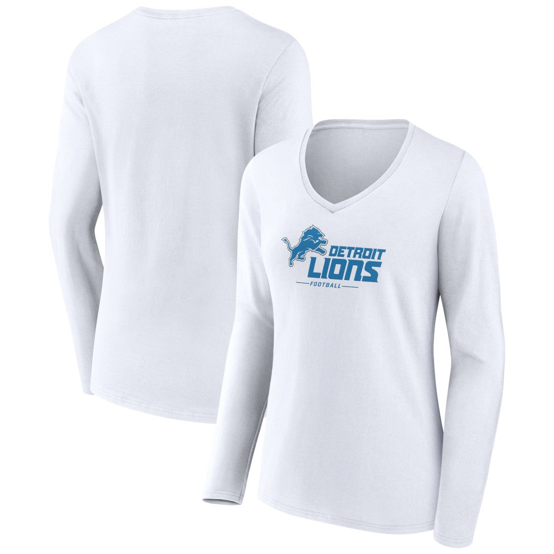 Detroit Lions Women's Logo Team Lockup Long Sleeve V-Neck T-Shirt White | NFL