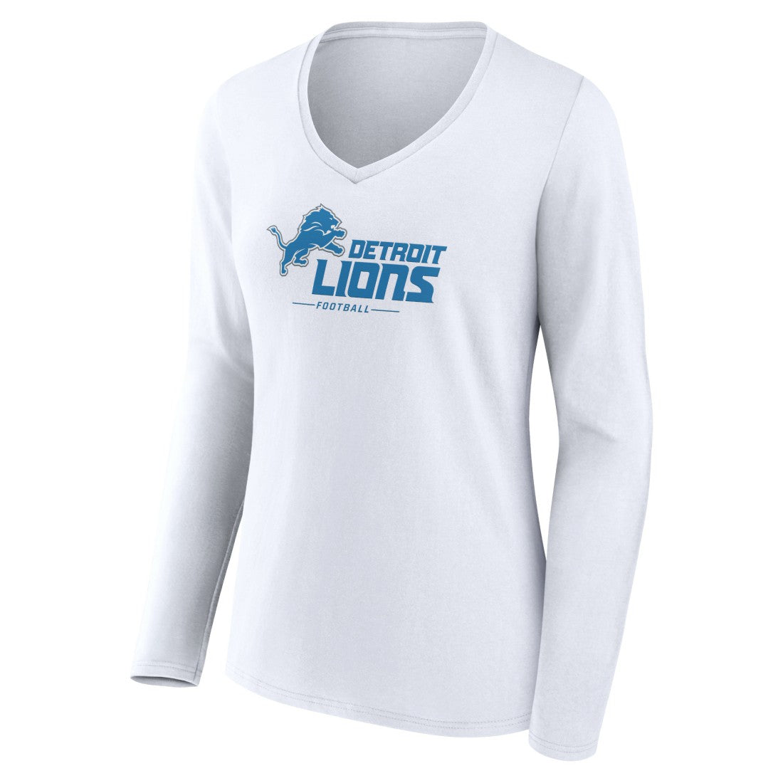Detroit Lions Women's Logo Team Lockup Long Sleeve V-Neck T-Shirt White | NFL