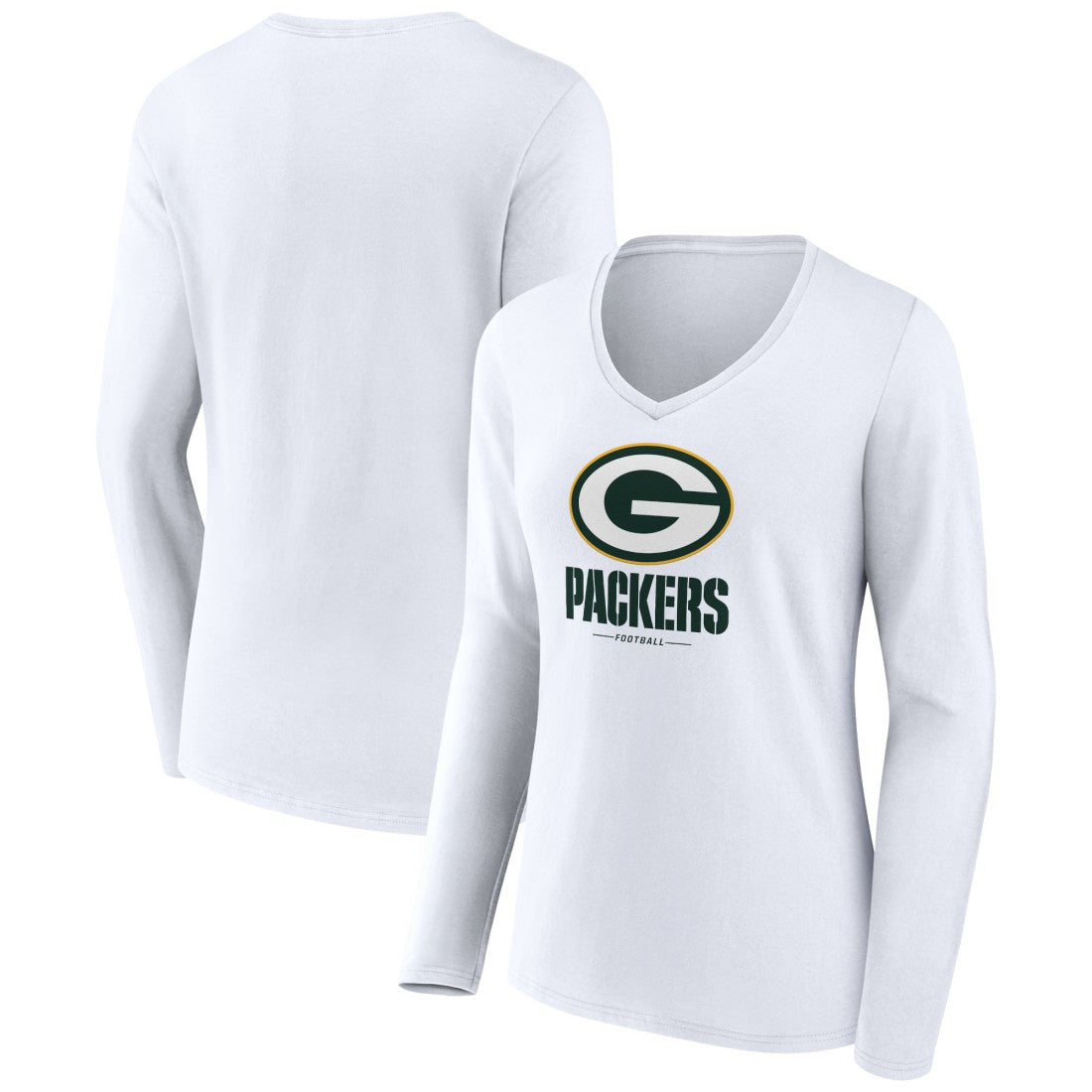 Green Bay Packers Women's Logo Team Lockup Long Sleeve V-Neck T-Shirt White | NFL
