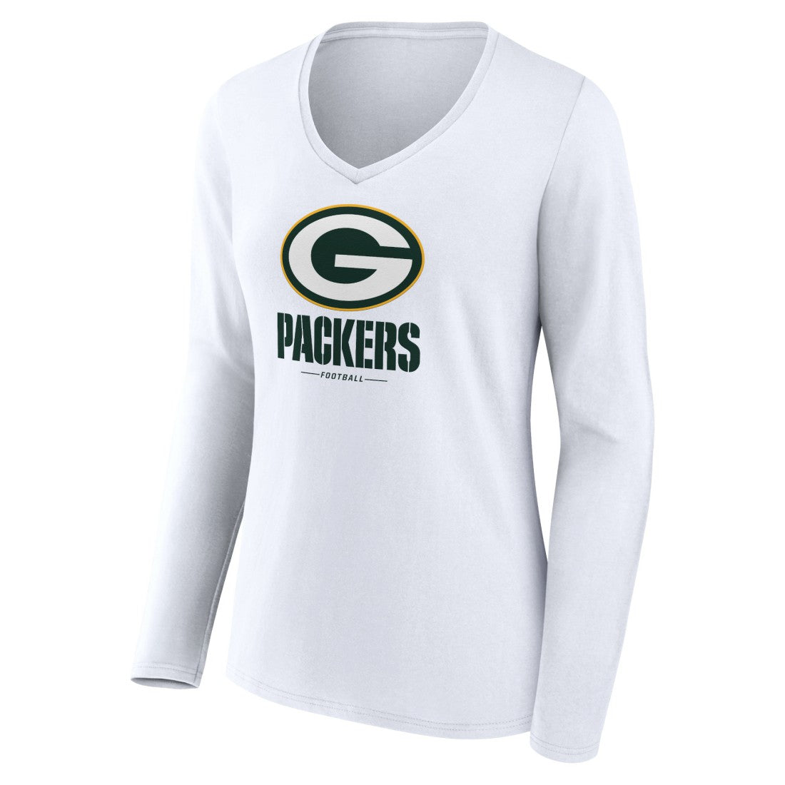 Green Bay Packers Women's Logo Team Lockup Long Sleeve V-Neck T-Shirt White | NFL
