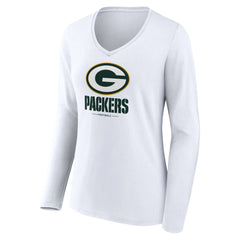Green Bay Packers Women's Logo Team Lockup Long Sleeve V-Neck T-Shirt White | NFL