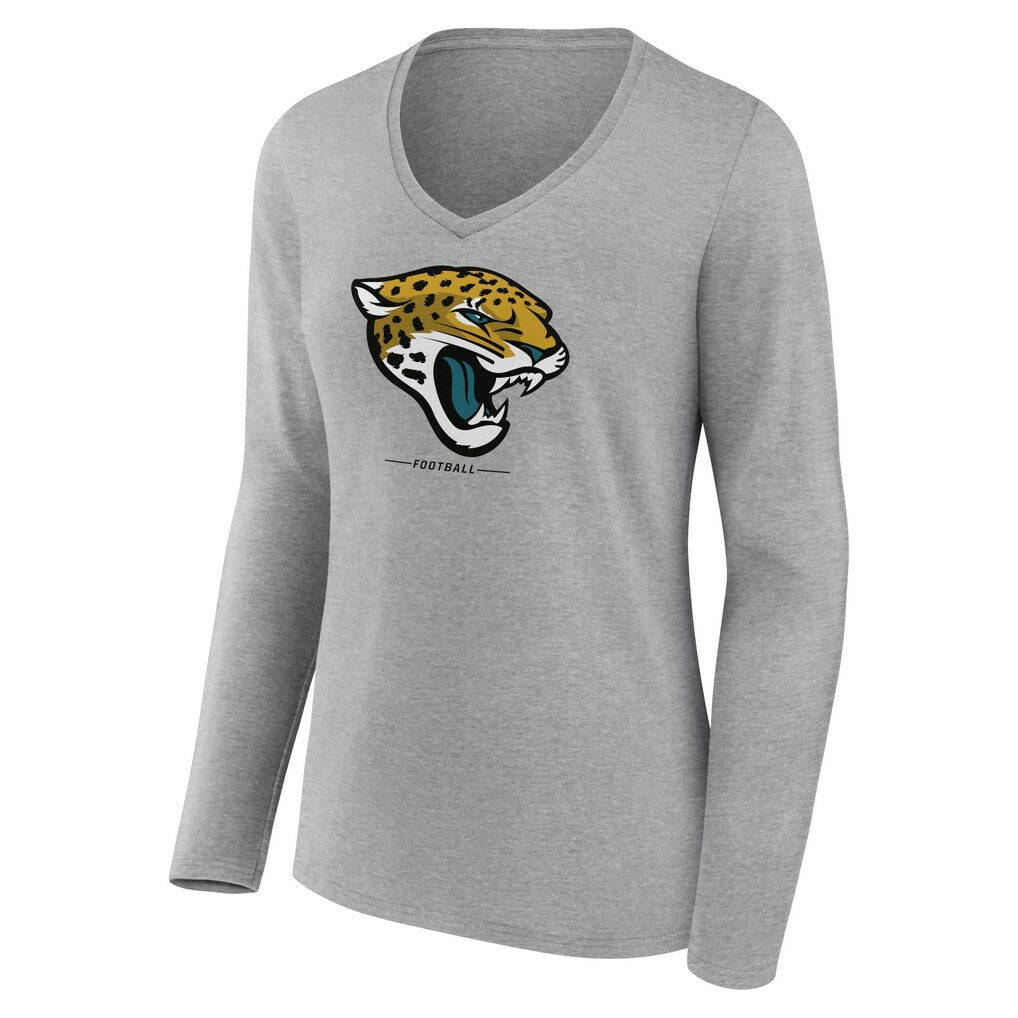 Jacksonville Jaguars Women's Logo Team Lockup Long Sleeve V-Neck T-Shirt Heather Gray | NFL