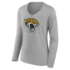 Jacksonville Jaguars Women's Logo Team Lockup Long Sleeve V-Neck T-Shirt Heather Gray | NFL