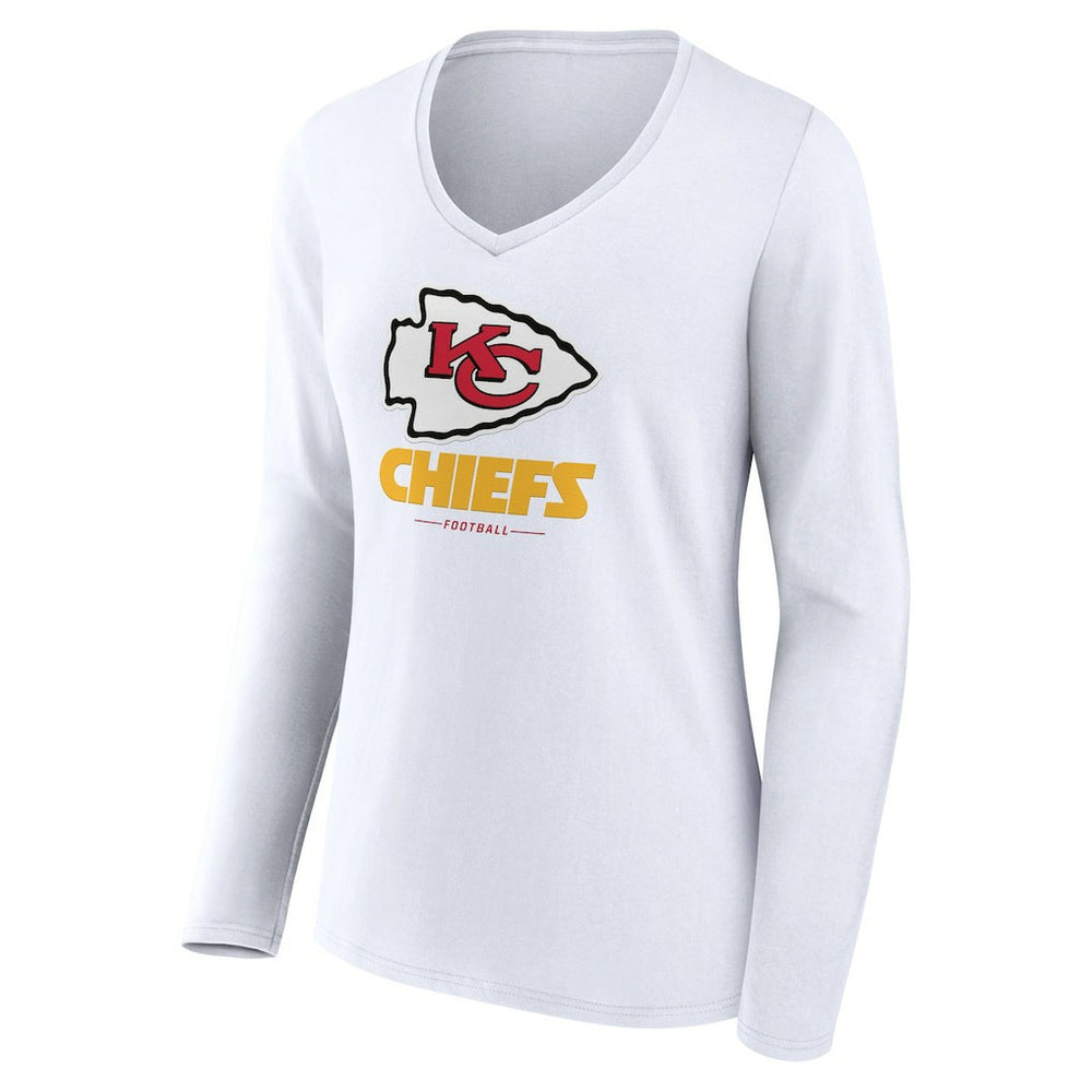 Kansas City Chiefs Women's Logo Team Lockup Long Sleeve V-Neck T-Shirt White | NFL