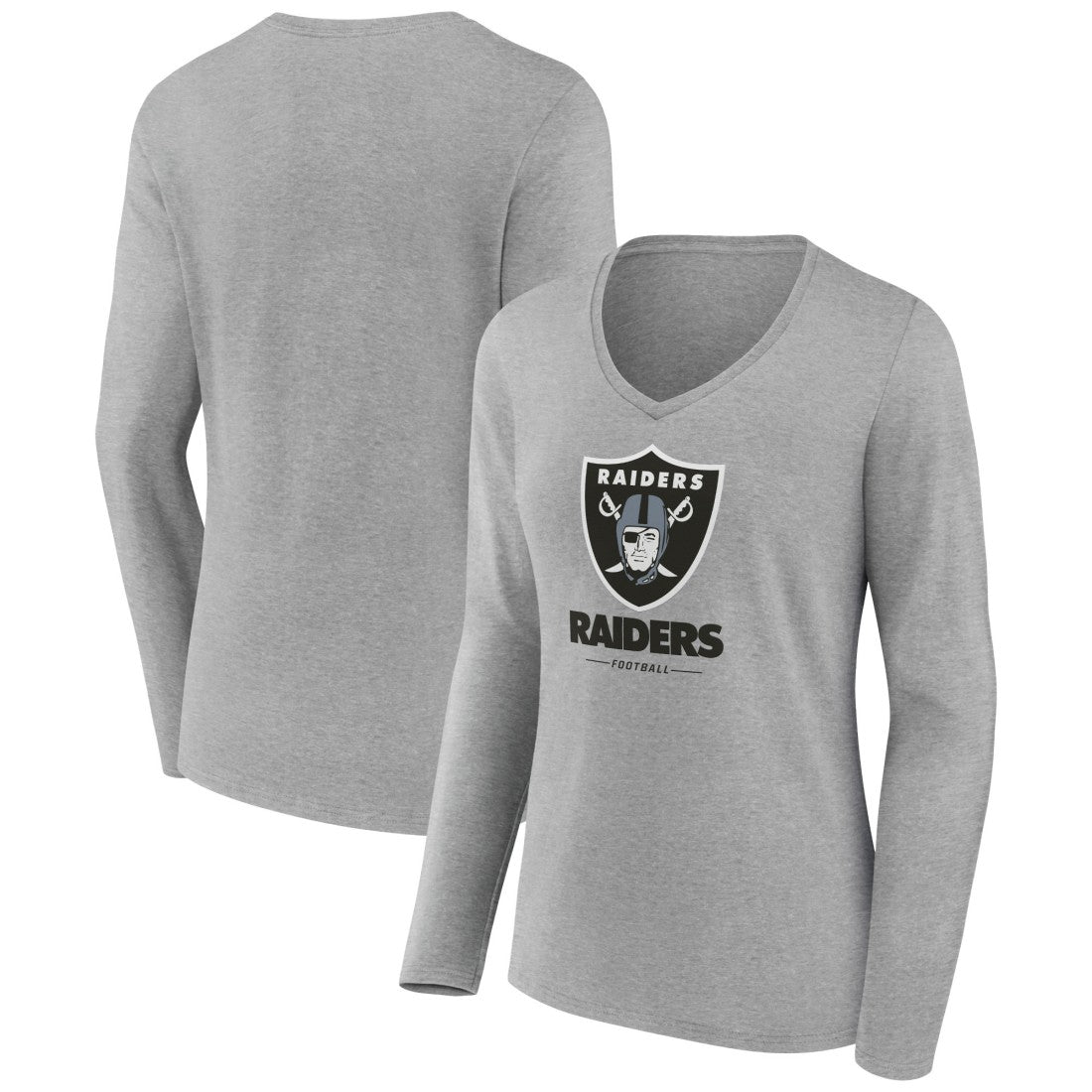 Las Vegas Raiders Women's Logo Team Lockup Long Sleeve V-Neck T-Shirt Heather Gray | NFL