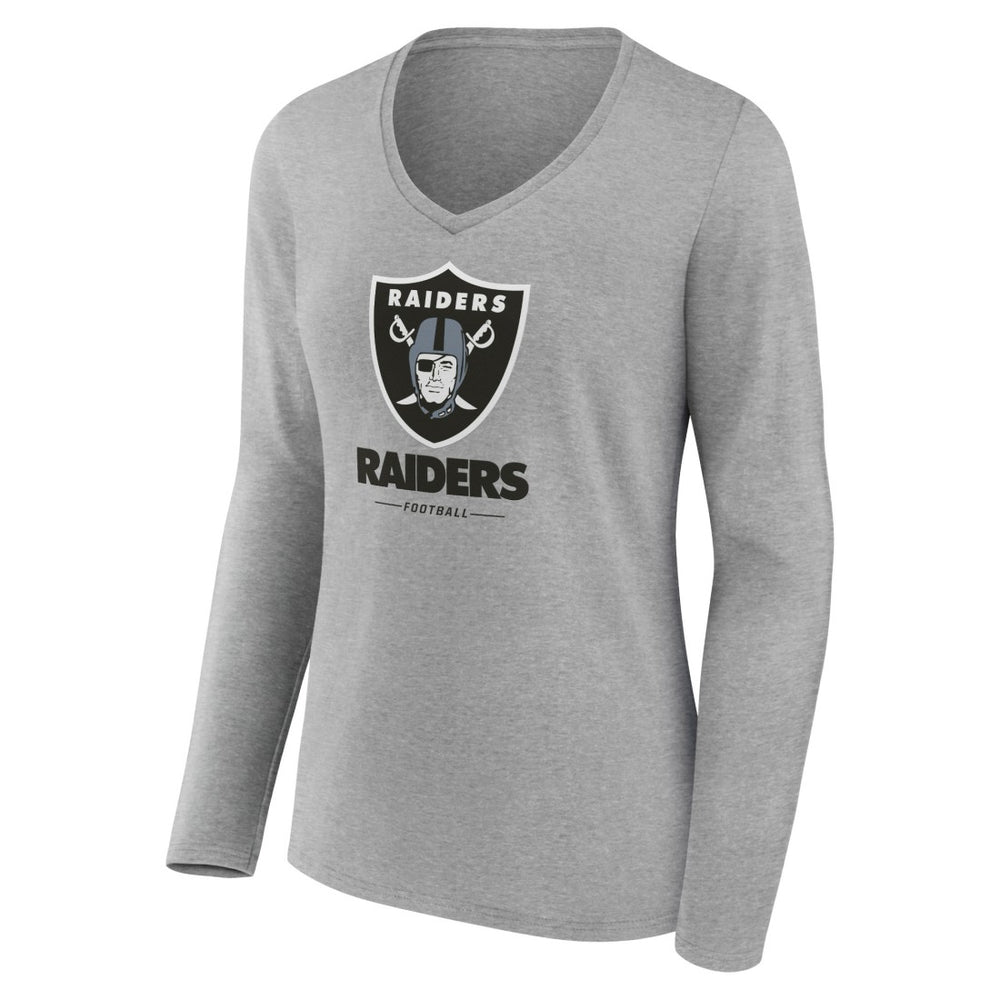 Las Vegas Raiders Women's Logo Team Lockup Long Sleeve V-Neck T-Shirt Heather Gray | NFL