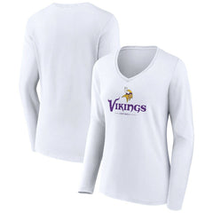 Minnesota Vikings Women's Logo Team Lockup Long Sleeve V-Neck T-Shirt White | NFL