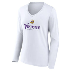 Minnesota Vikings Women's Logo Team Lockup Long Sleeve V-Neck T-Shirt White | NFL