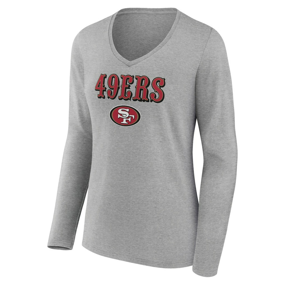 San Francisco 49ers Women's Logo Team Lockup Long Sleeve V-Neck T-Shirt Heather Gray | NFL