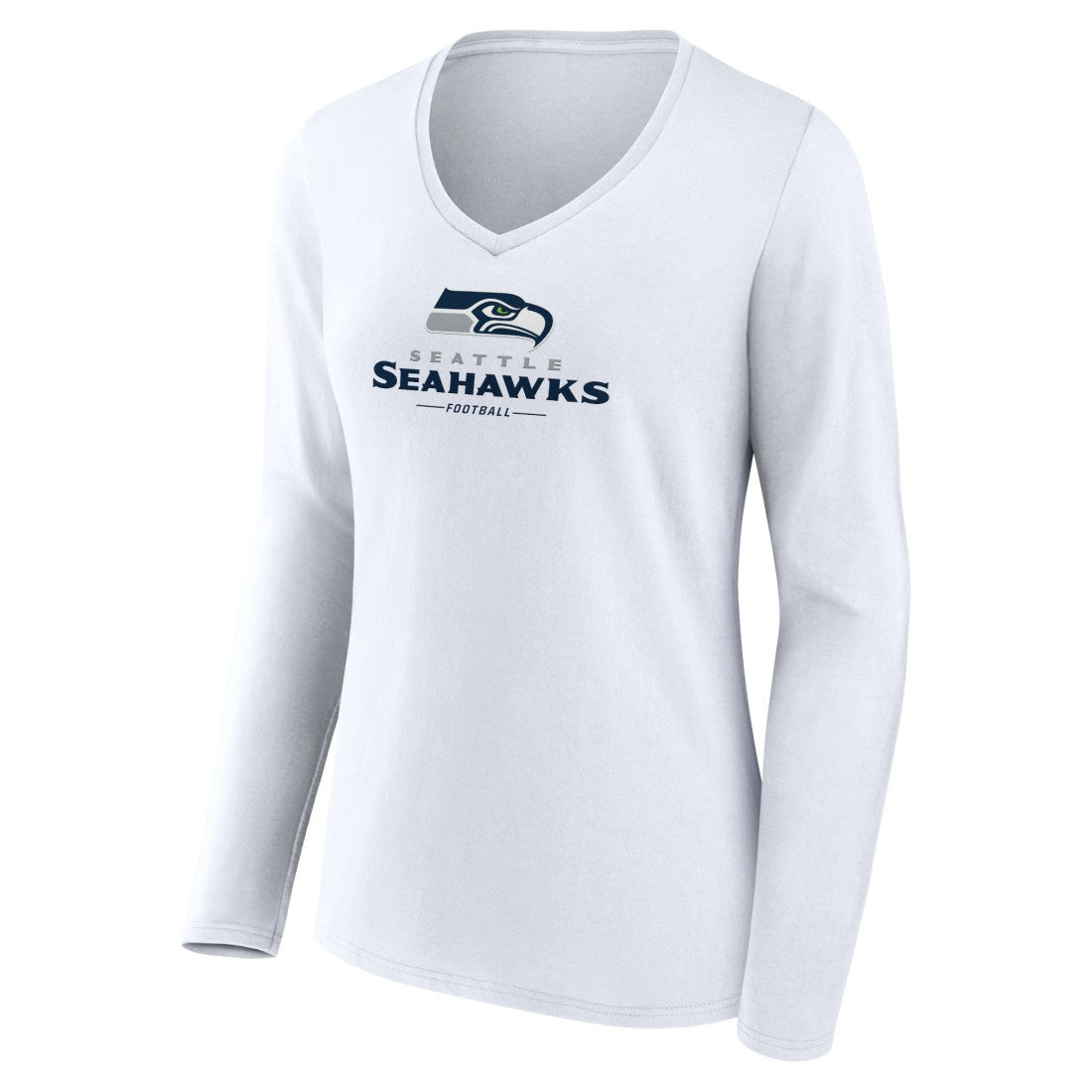 Seattle Seahawks Women's Logo Team Lockup Long Sleeve V-Neck T-Shirt White | NFL