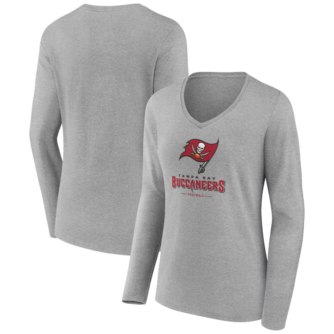 Tampa Bay Buccaneers Women's Logo Team Lockup Long Sleeve V-Neck T-Shirt Heather Gray | NFL