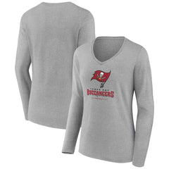 Tampa Bay Buccaneers Women's Logo Team Lockup Long Sleeve V-Neck T-Shirt Heather Gray | NFL