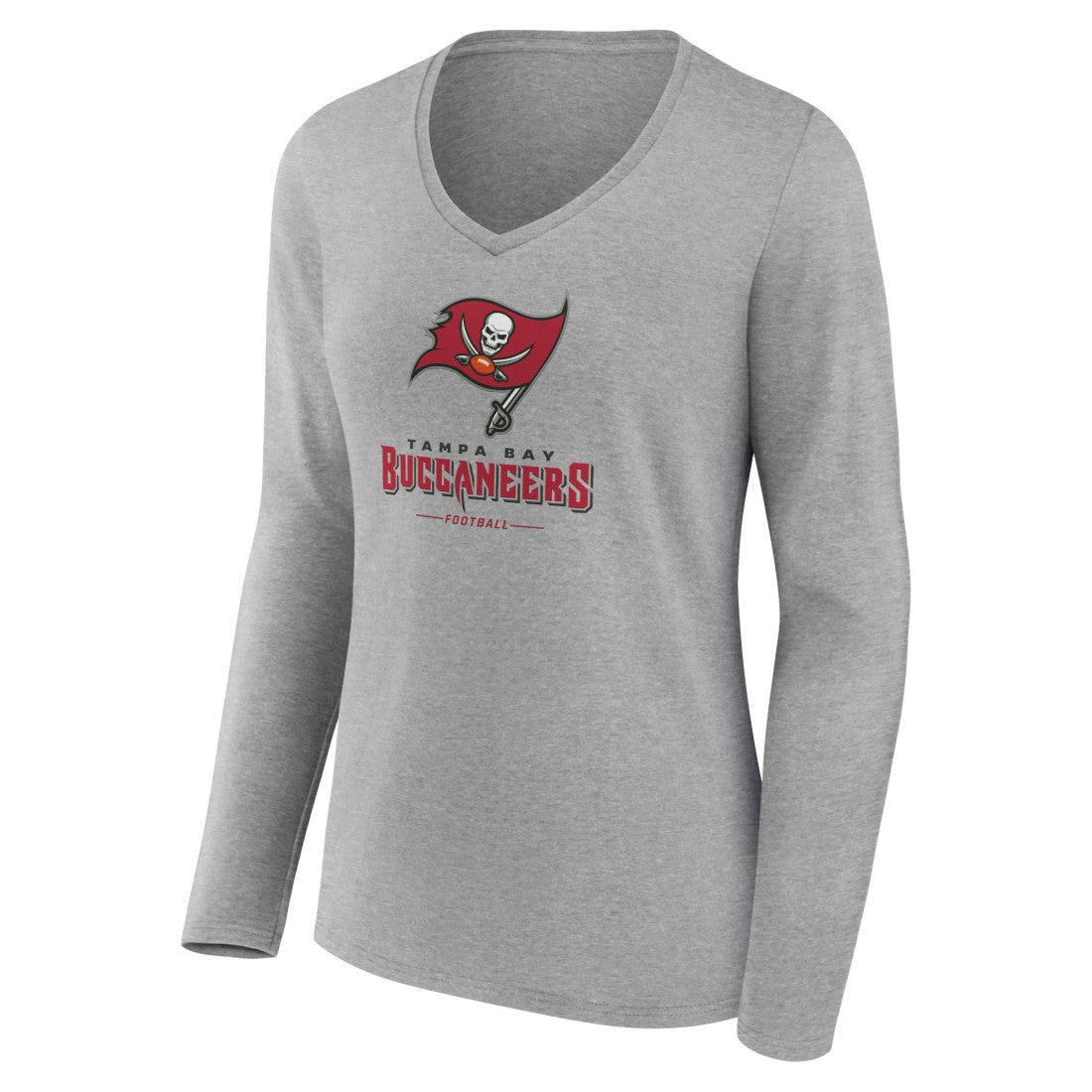 Tampa Bay Buccaneers Women's Logo Team Lockup Long Sleeve V-Neck T-Shirt Heather Gray | NFL