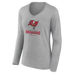 Tampa Bay Buccaneers Women's Logo Team Lockup Long Sleeve V-Neck T-Shirt Heather Gray | NFL