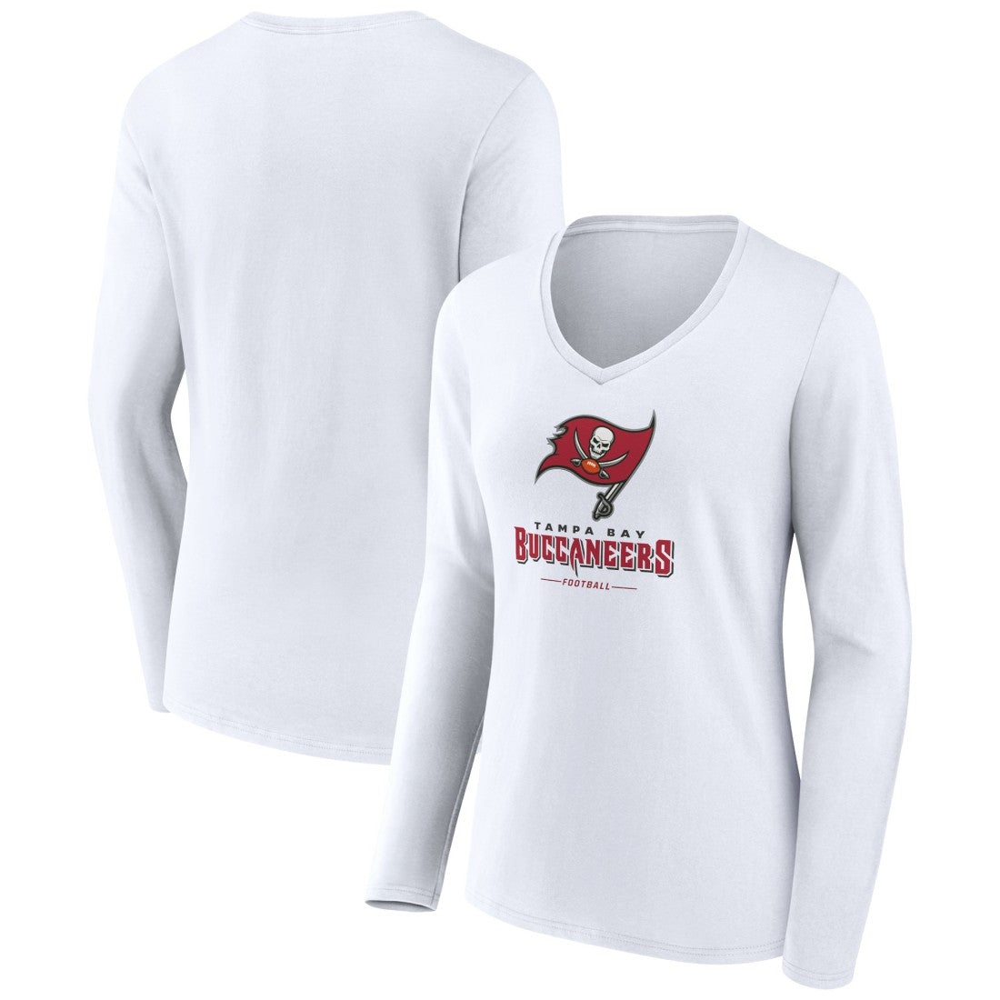 Tampa Bay Buccaneers Women's Logo Team Lockup Long Sleeve V-Neck T-Shirt White | NFL