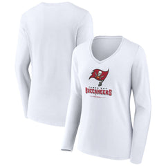 Tampa Bay Buccaneers Women's Logo Team Lockup Long Sleeve V-Neck T-Shirt White | NFL