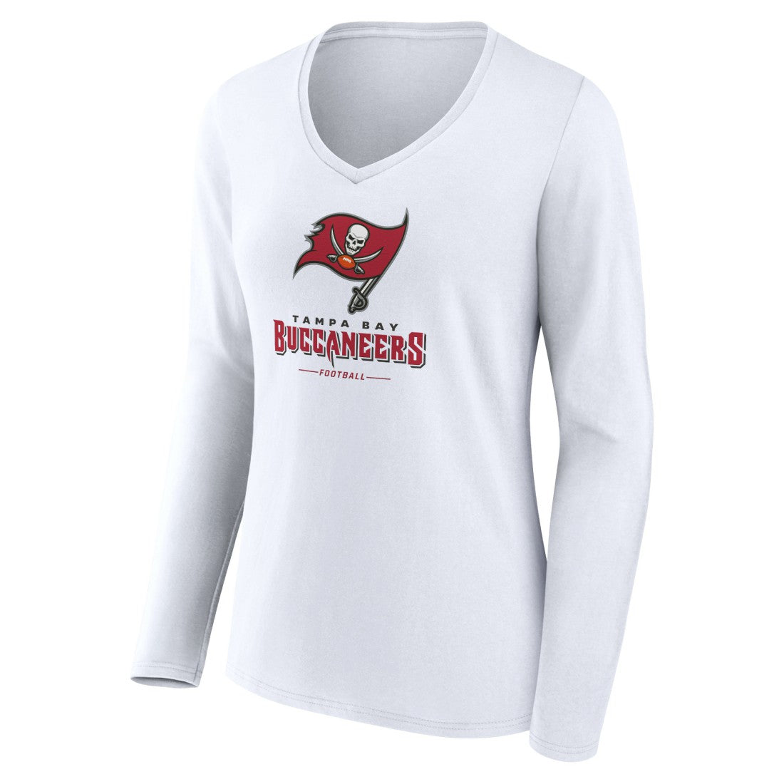 Tampa Bay Buccaneers Women's Logo Team Lockup Long Sleeve V-Neck T-Shirt White | NFL