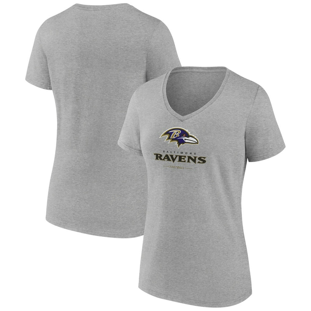 Baltimore Ravens Women's Logo Team Lockup V-Neck T-Shirt Gray | NFL