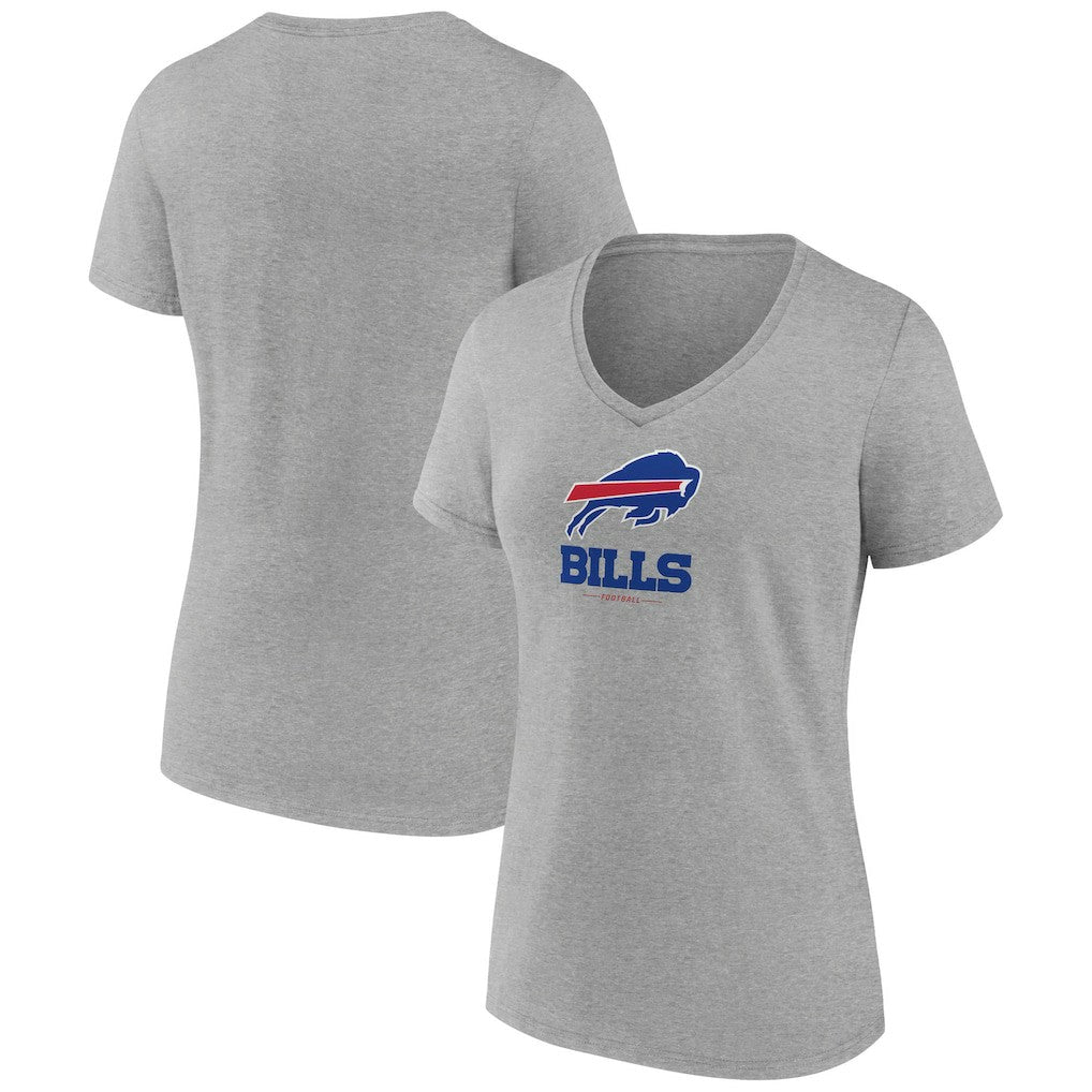Buffalo Bills Women's Logo Team Lockup V-Neck T-Shirt Gray | NFL