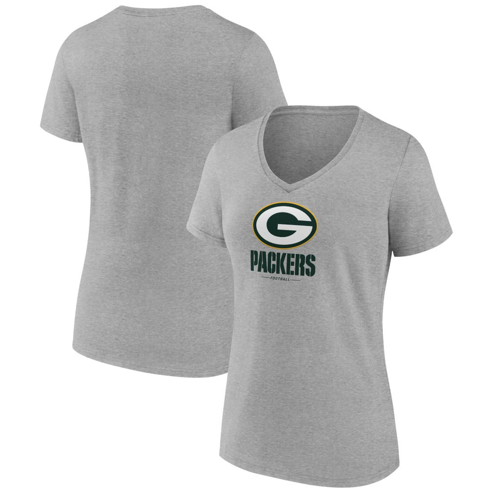 Green Bay Packers Women's Logo Team Lockup V-Neck T-Shirt Gray | NFL