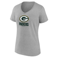 Green Bay Packers Women's Logo Team Lockup V-Neck T-Shirt Gray | NFL