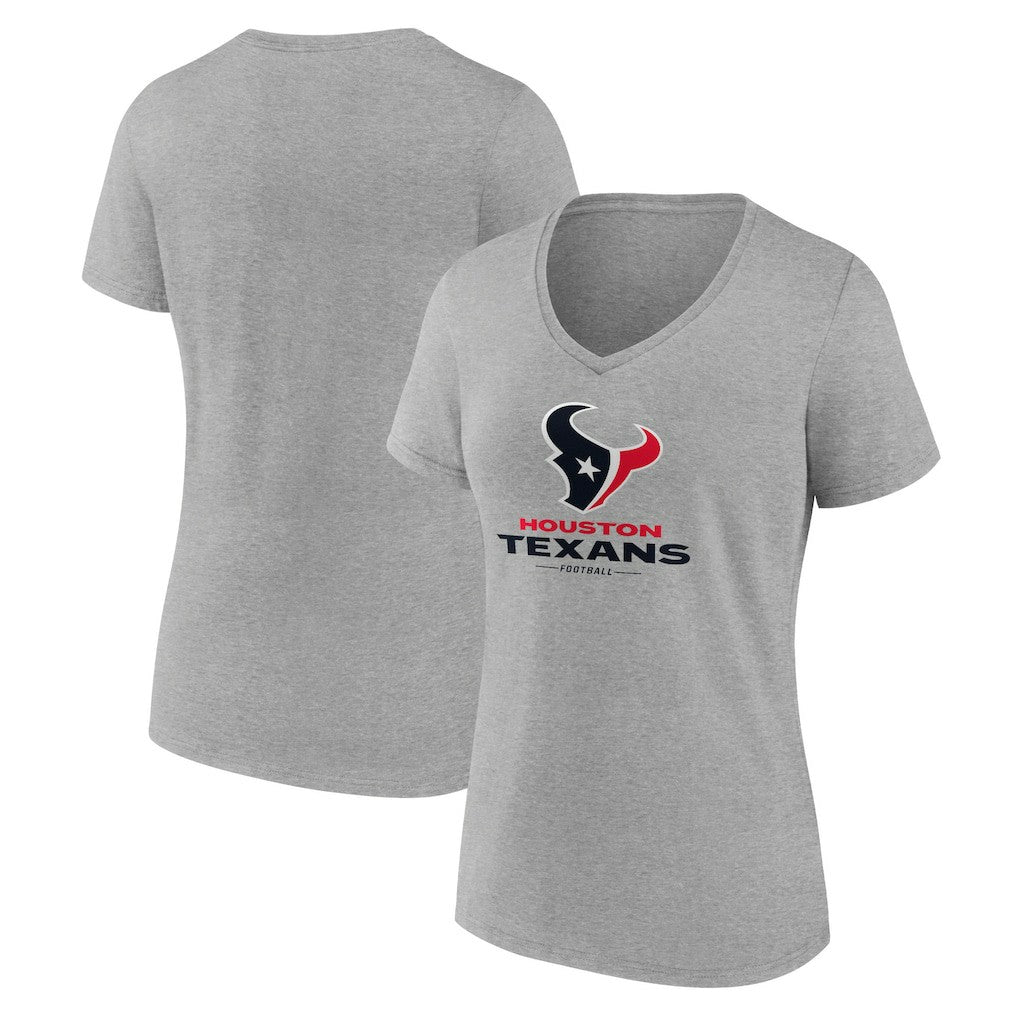 Houston Texans Women's Logo Team Lockup V-Neck T-Shirt Gray | NFL