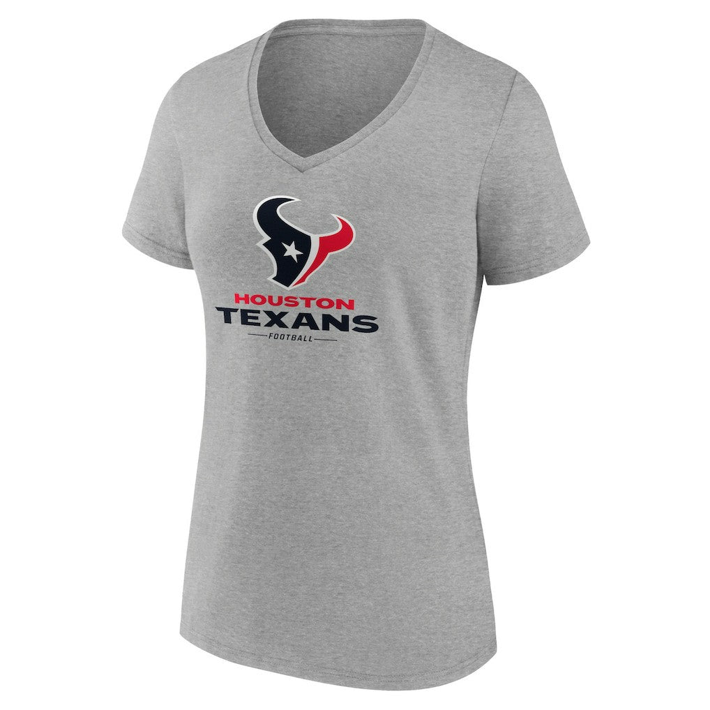 Houston Texans Women's Logo Team Lockup V-Neck T-Shirt Gray | NFL