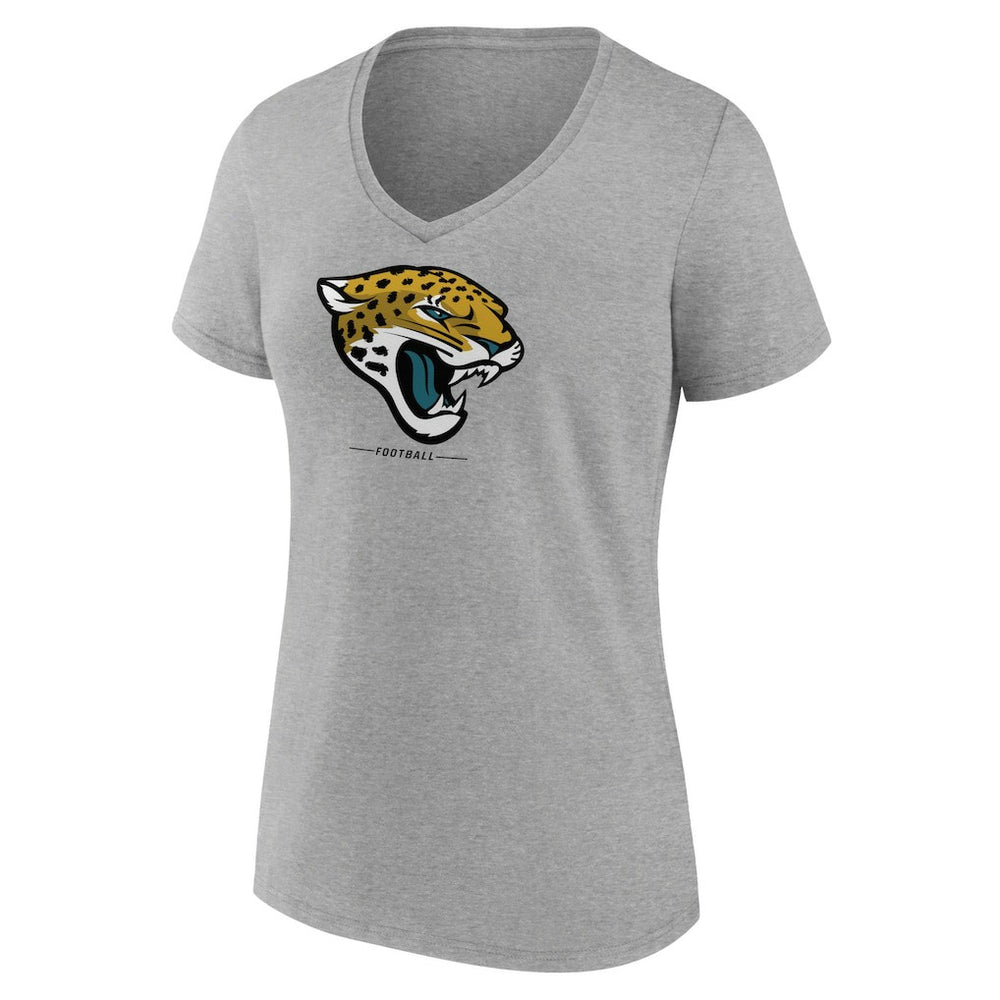 Jacksonville Jaguars Women's Logo Team Lockup V-Neck T-Shirt Gray | NFL