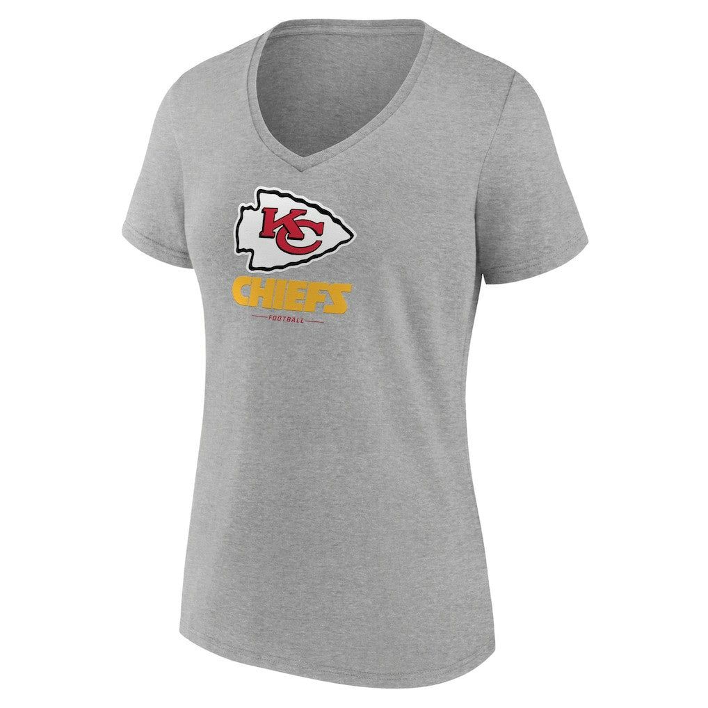 Kansas City Chiefs Women's Logo Team Lockup V-Neck T-Shirt Gray | NFL