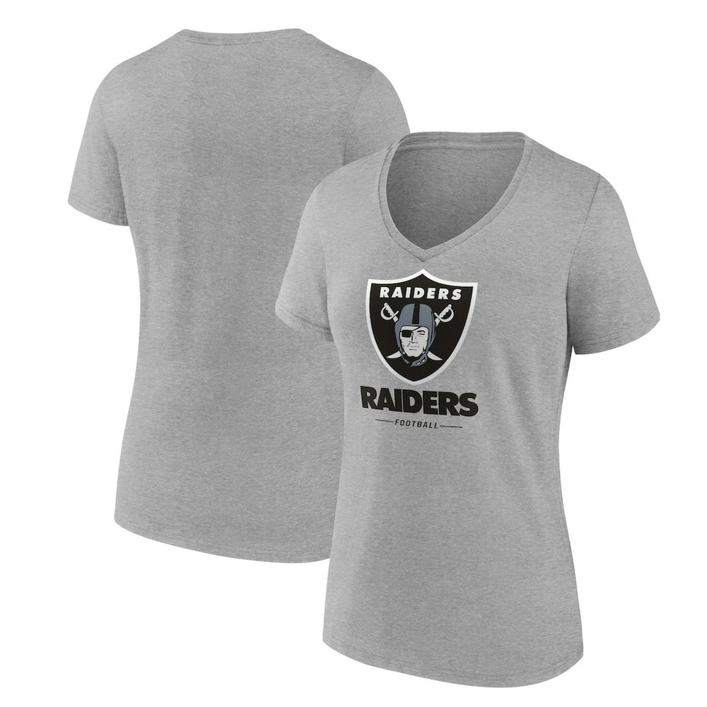 Las Vegas Raiders Women's Logo Team Lockup V-Neck T-Shirt Gray | NFL