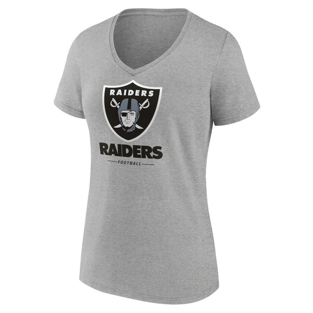 Las Vegas Raiders Women's Logo Team Lockup V-Neck T-Shirt Gray | NFL