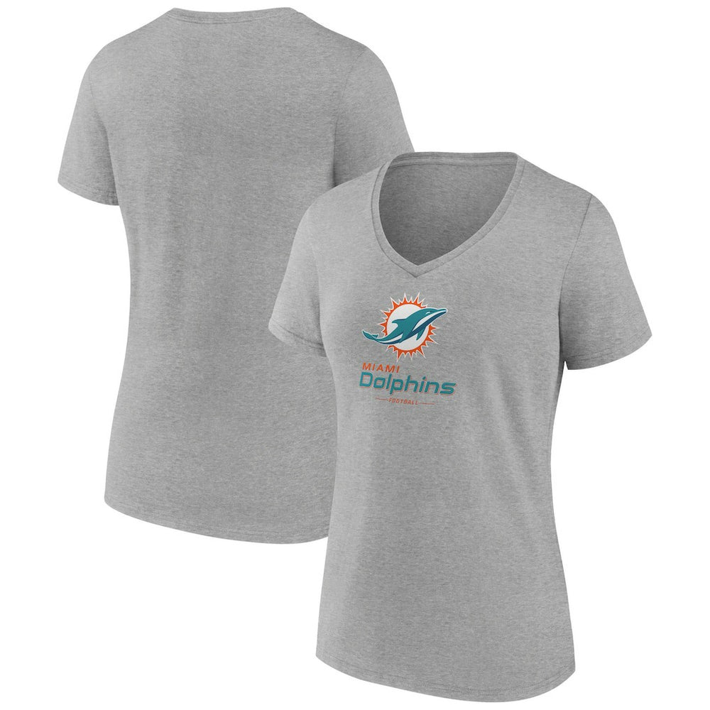 Miami Dolphins Women's Logo Team Lockup V-Neck T-Shirt Gray | NFL