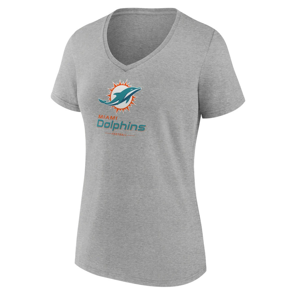 Miami Dolphins Women's Logo Team Lockup V-Neck T-Shirt Gray | NFL
