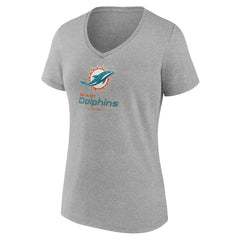 Miami Dolphins Women's Logo Team Lockup V-Neck T-Shirt Gray | NFL