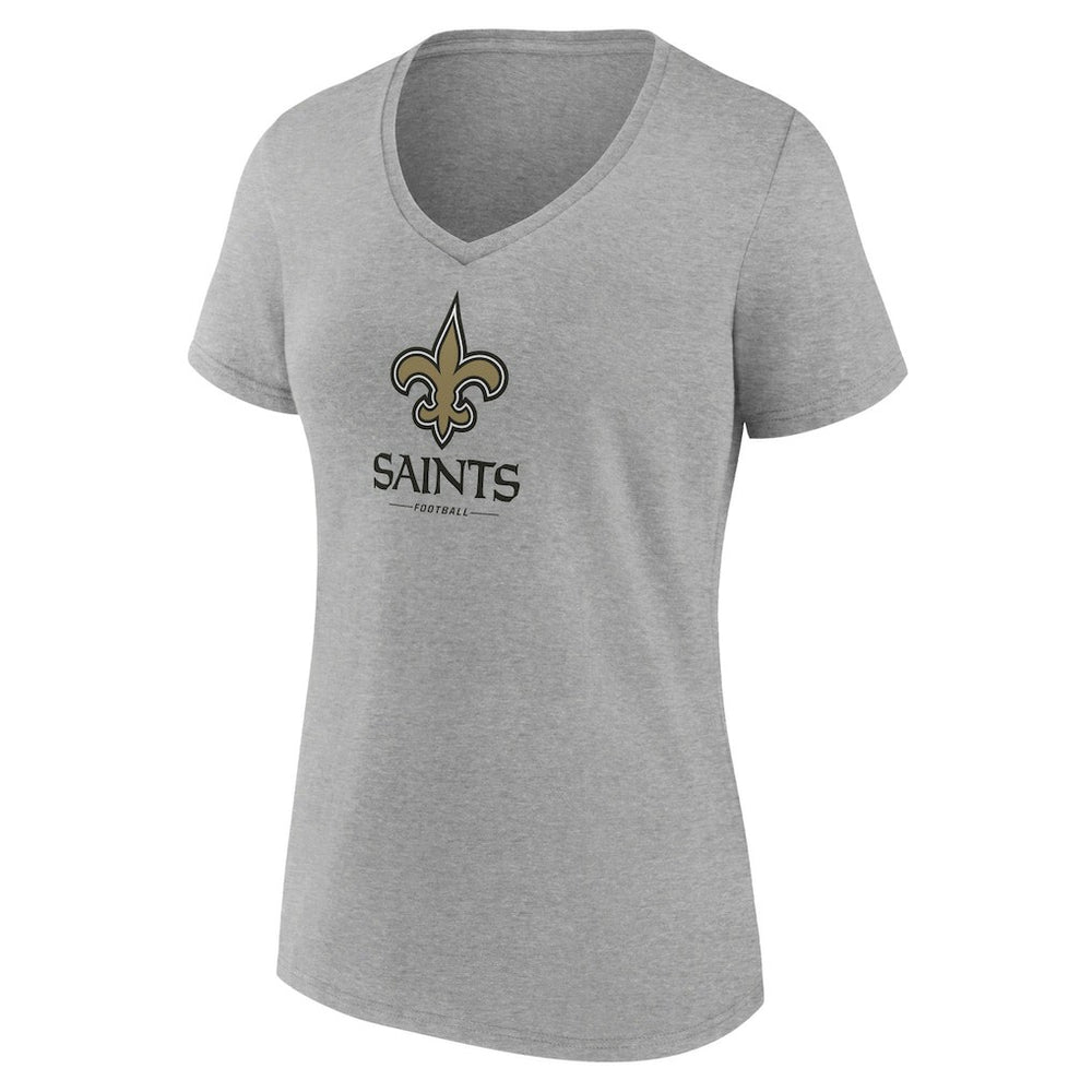 New Orleans Saints Women's Logo Team Lockup V-Neck T-Shirt Gray | NFL
