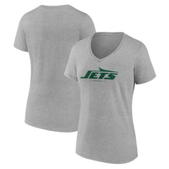 New York Jets Women's Logo Team Lockup V-Neck T-Shirt Gray | NFL