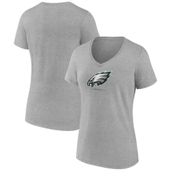 Philadelphia Eagles Women's Logo Team Lockup V-Neck T-Shirt Gray | NFL
